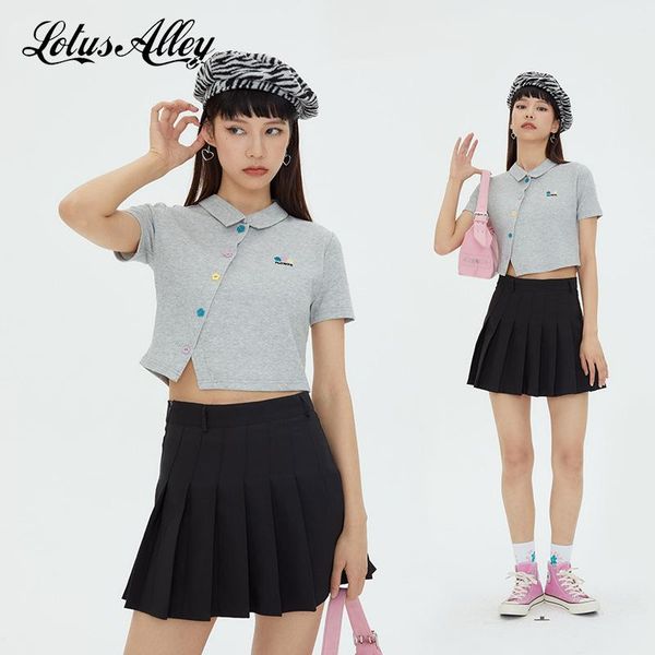 

women's polos fashion shirt women y2k flower botton t female short sleeve cotton casual crop slim tees spring summer 2021, White
