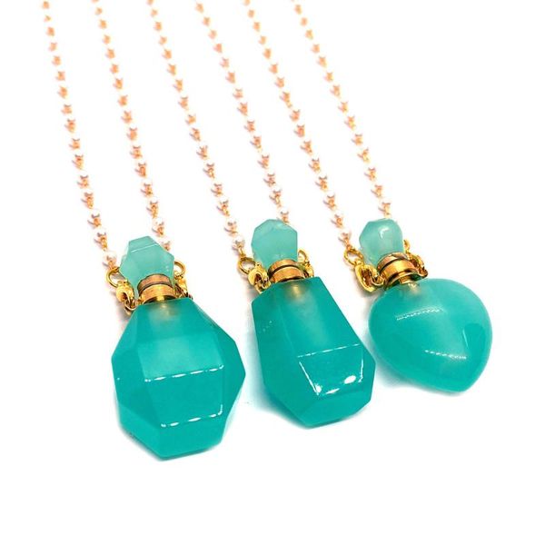 

pendant necklaces ladies necklace two hole bottle essential oil natural stone perfume jewelry, Silver