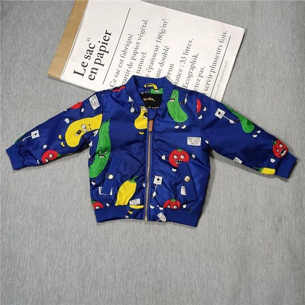 

spring and autumn jacket childrens boys girls vegetable fruit print zipper, Blue