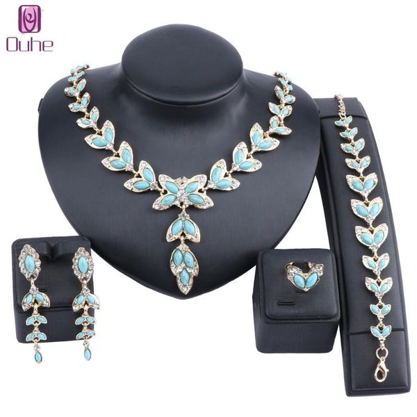 

earrings & necklace wedding gold color gem crystal trendy jewelry sets party women african beads bridal bracelet ring accessories, Silver