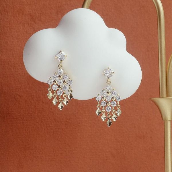 

dangle & chandelier korea design fashion jewelry 14k gold plating zircon geometry earrings elegant women's wedding luxury accessories, Silver