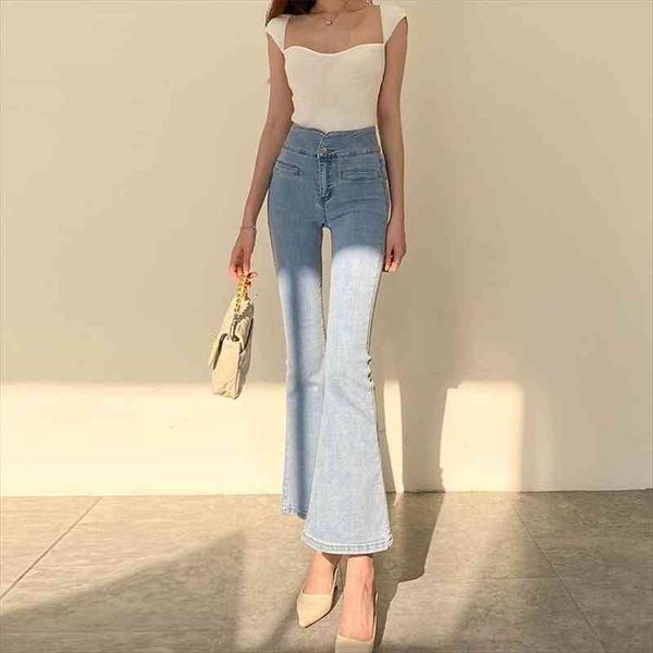 

vintage high waisted micro flare women jeans pants spring summer slim trumpet casual flared trousers for, Blue