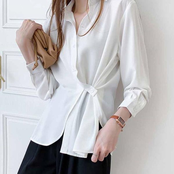 

women's t-shirt 2021 loose turn-down collar casual ladies white shirts women long sleeve shirt fashion long-sleeved