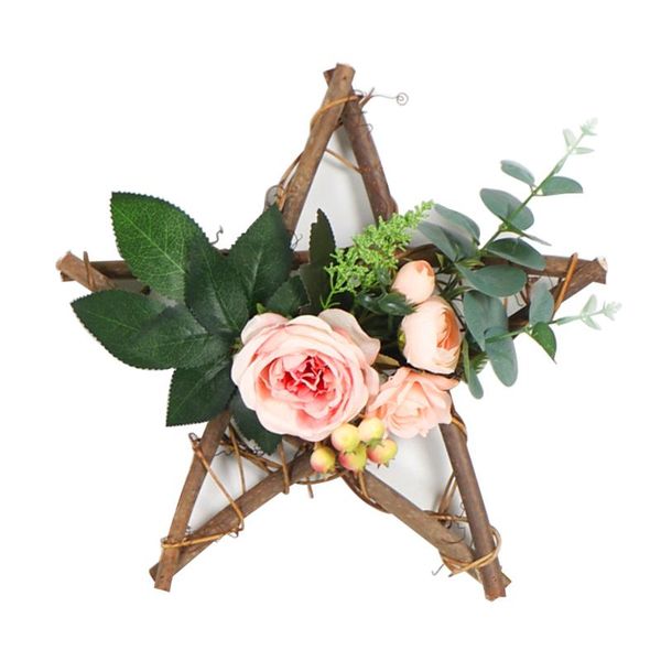 

decorative flowers & wreaths wedding party wall hanging backdrop garden wooden star pendant front door home decor rattan artificial flower w