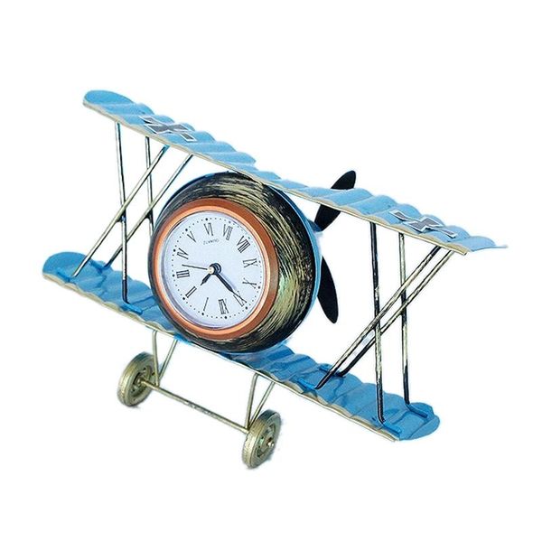 Oggetti decorativi Figurine Orologio da tavolo retrò in metallo per aereo Modello di aeroplano vintage Wine Bar Negozio Decorazione Scrivania Sedile Regalo per bambini