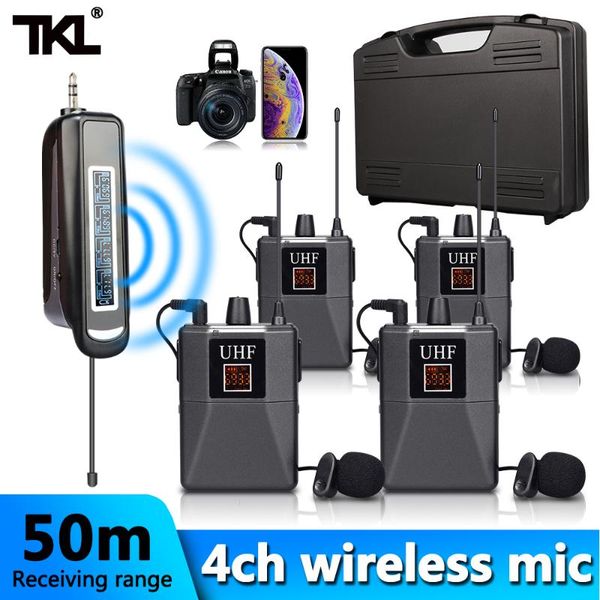 

tkl 4channel wireless lavalier microphone dslr phone lapel mic transmitter youtube video recording microphone system pro-15c