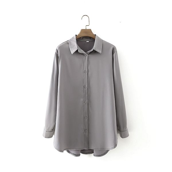 

women's knits & tees casual woman grey loose satin shirts 2021 spring fashion ladies soft basic button blouses female elegant over, White