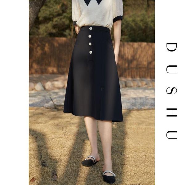 

skirts dushu plus size women black commuter skirt thin buttons straight mid length al-match temperament woman sexy
