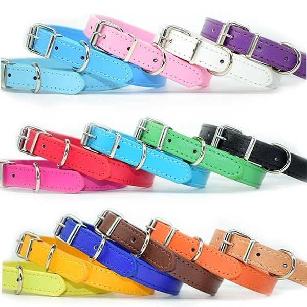 

dog collars & leashes pu leather solid soft colorful pet collar for small medium large dogs neck strap adjustable safe puppy kitten cats