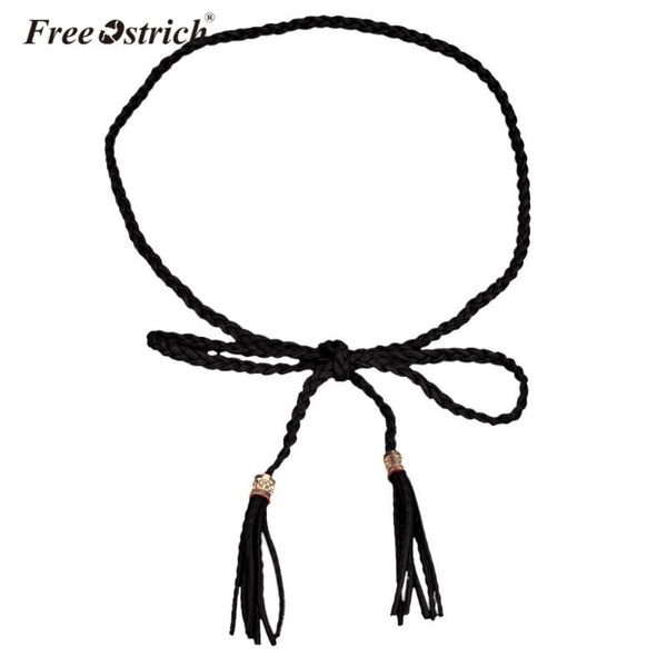 

belts ostrich belt the bohemia style breif designed waist chain solid fashion weave tassels drop b0320, Black;brown