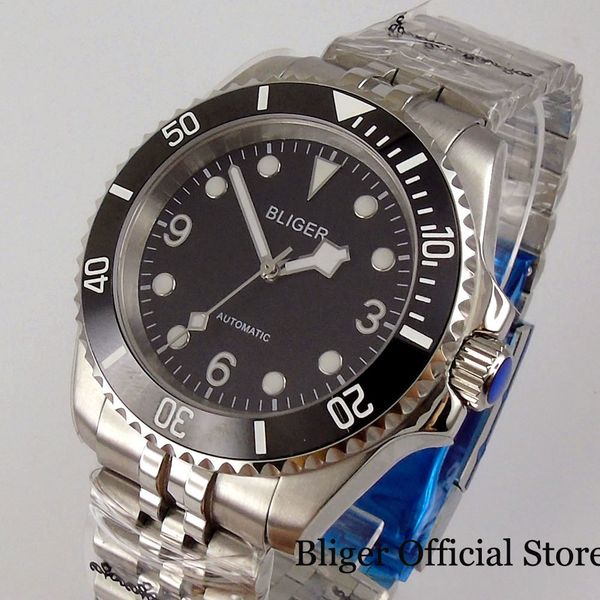 

bliger new arrival dress luminous self winding men watch steel 21 jewels miyota 8215 movement jubilee bracelet screw crown, Slivery;brown