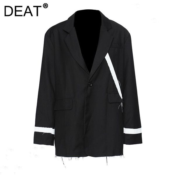 

women's suits & blazers deat 2021 spring and autumn fashion casual lomg sleeve loose notched white stitching irregular blazer coat wome, White;black