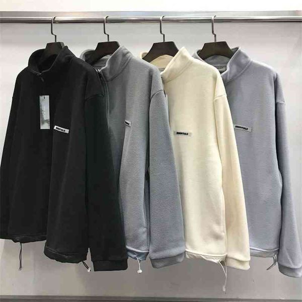 

chao brand fog essentials cashmere fleece double line stand collar half zipper sweater, Black