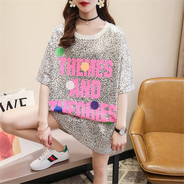 

women's t-shirt plus size women cttton oversized t shirt half sleeve leopard print loose for 2021 summer, White