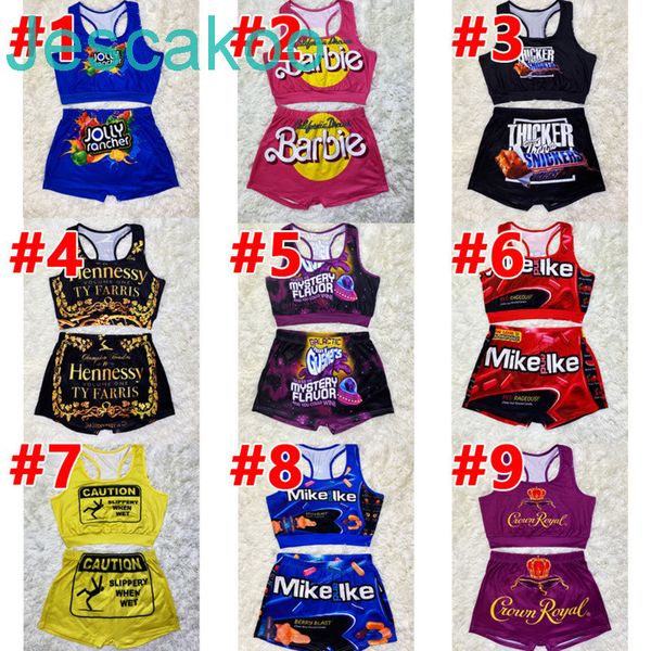 

women yoga pants tracksuit two pieces set slim letter printed sleeveless vest shorts ladies new fashion pants lababy235, Gray