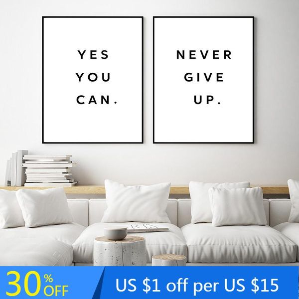 

paintings minimalist black white motivational quotes yes you can never give up wall art canvas home decor posters and prints modern