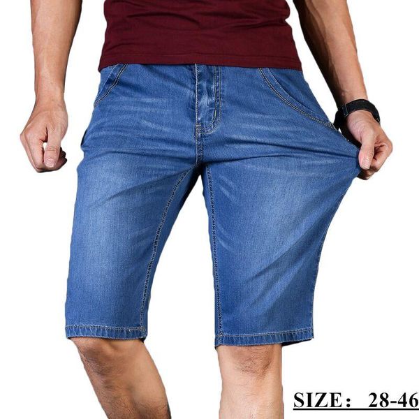 

plus size 40 42 44 46 summer thin new men business denim shorts fashion casual stretch slim blue jeans short, White;black