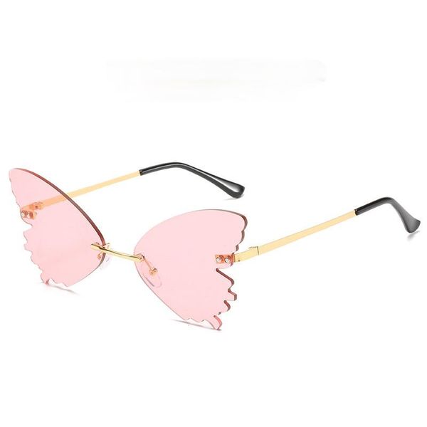 

sunglasses fashion butterfly rimless shades for women 2021 designer pink female gradient ocean water sun glasses, White;black