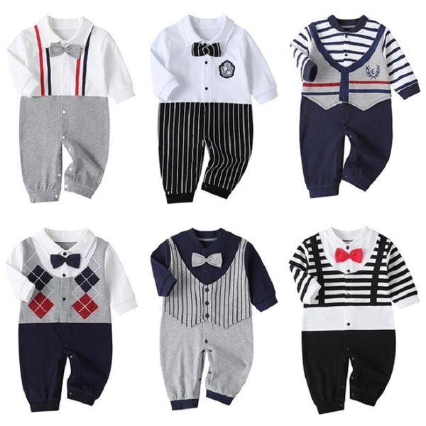 

born baby boy girl romper fall long sleeves bowtie style bebe clothes little gentle man infant babe jumpsuits 211007, Blue
