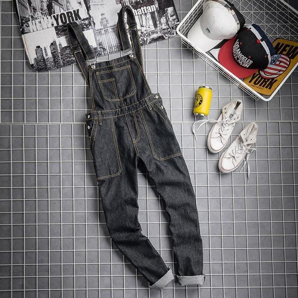 

men's jeans fashion black blue bib suspender pants jumpsuit overalls goth clothes men punk rock streetwear denim trousers romper
