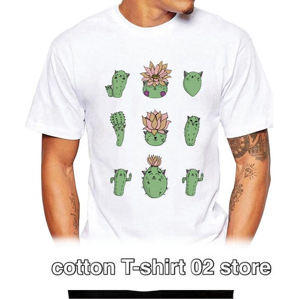 

men's t-shirts teehub fashion cat-tus men t-shirt hipster cat-shaped cactus printed short sleeve tee cool t shirts, White;black
