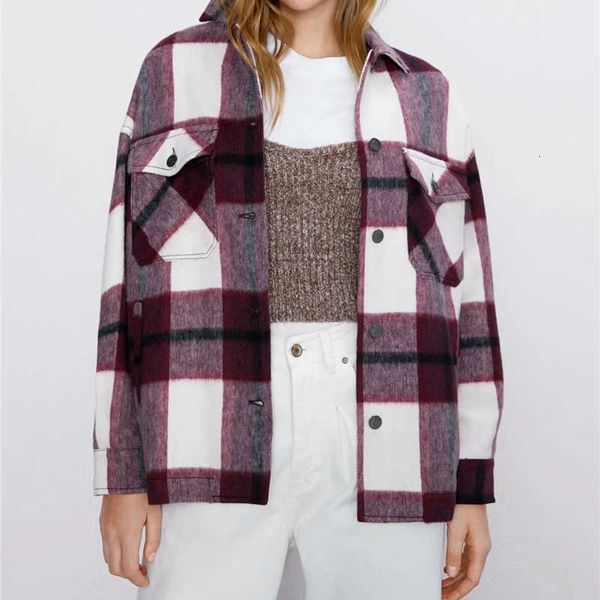 

women fashion plaid za long jacket female spring cotton green long sleeve loose outwear women casual single breasted jacket 201013, Black;brown