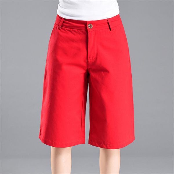 

knee length casual solid womens short wide leg high waist lady summer half long woman, White;black