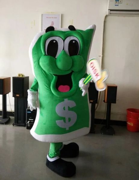 Verde Dólar Bill Mascot Trajes Halloween Fantasia Vestido Dos Desenhos Animados Personagem Carnaval Xmas Páscoa Publicidade Publicidade Festa de Aniversário Fato Roupa