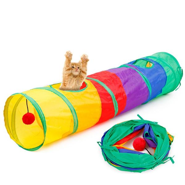 

cat toys collapsible tunnel road kitty pompon ball interactive play toy for hiding resting
