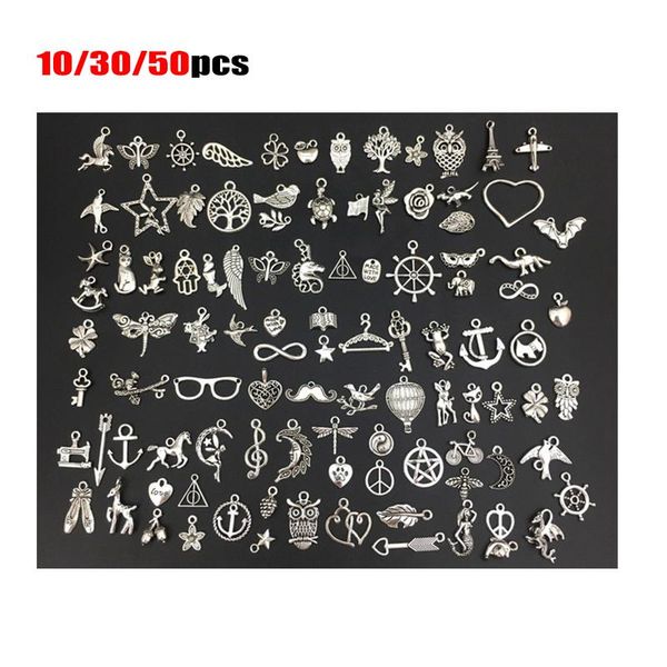 

charms omydrusy 10/30/50pcs wholesale mix alloy animal moon love tree vintage pendant diy earring bracelet jewelry accessory, Bronze;silver