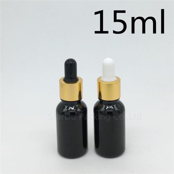 

storage bottles & jars 500pcs/lot 15ml empty black glass essential oil bottle with gold aluminum ring dropper, 15cc perfume