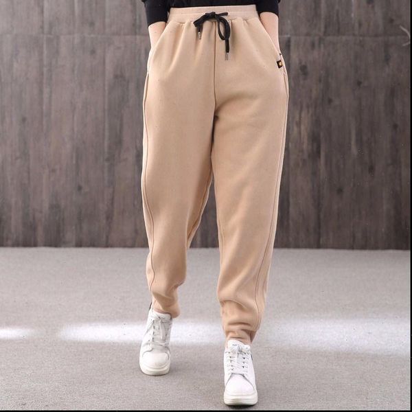 

2020 winter womens warm pants cotton plus velvet thickening students loose comfortable high waist harem casual pants l1467, Black;white
