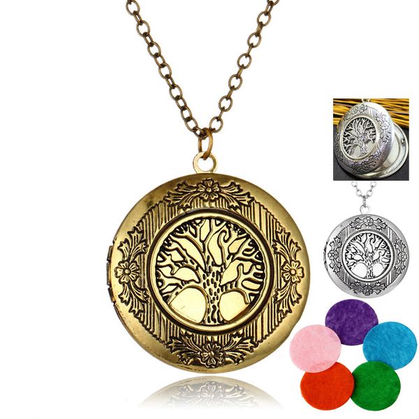 

charming trendy dainty tree essential oils diffuser necklace pendant women antique aromatherapy diffuser necklace pendant gifts, Silver