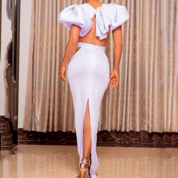 

casual dresses backless party night club white lantern sleeve bodycon back split elegant evening dinner wedding fashion vestidos, Black;gray