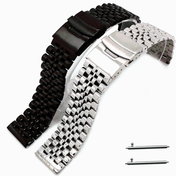 

watch bands shadowshark 20mm/22mm band adjustable length double press folding buckle stainless steel strap, Black;brown