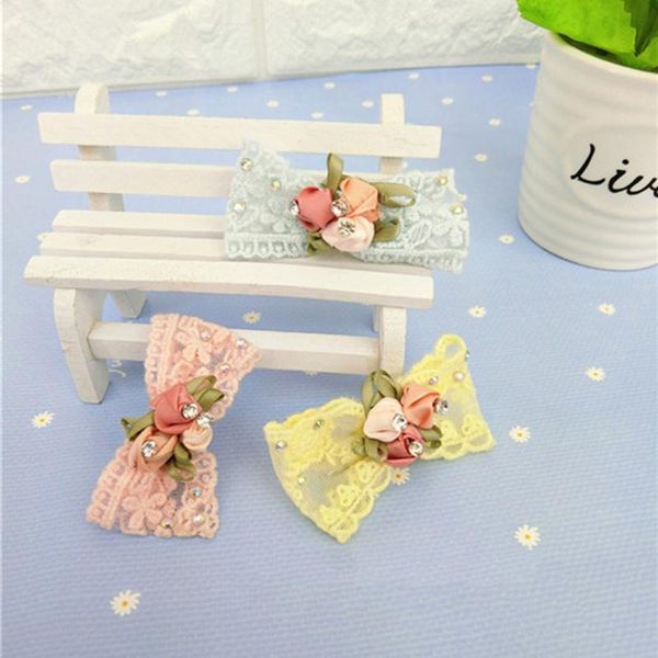 

dog apparel small dogs bows hair for pets accessories supplies pet bow rhinestone embroidery lace kitty clip poil