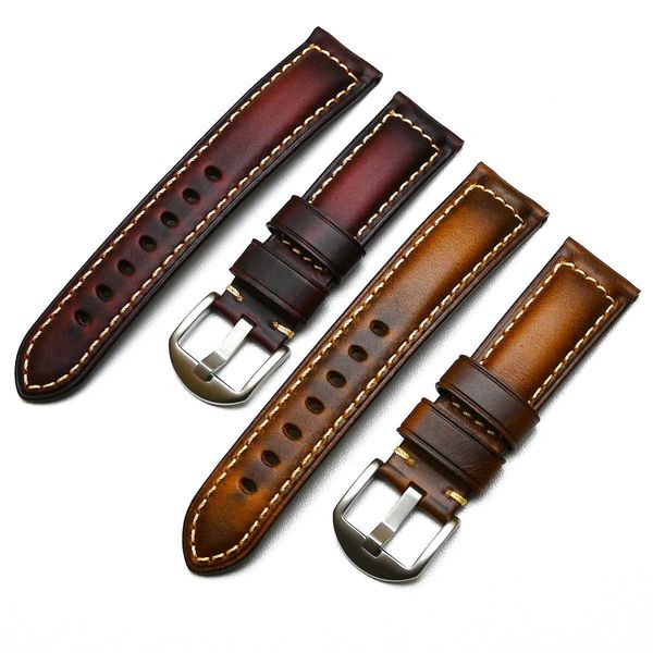 

20mm 22mm 24mm 26mm handmade italian brown black blue vintage genuine leather watch band strap for panerai huawei men watchband h0915, Silver
