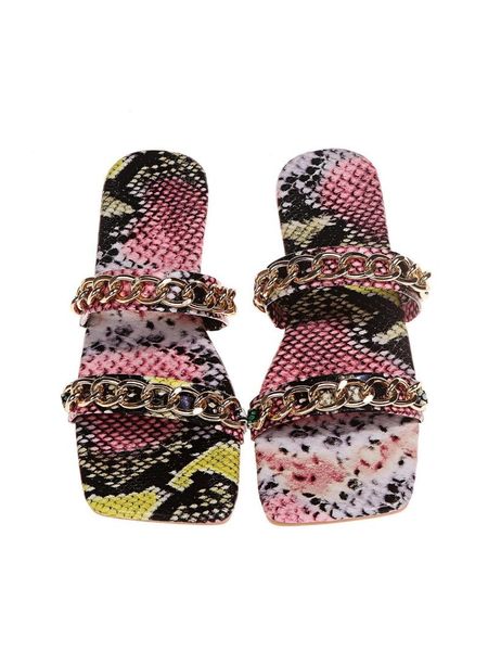 

slippers women summer fashion snake print metal buck strap outdoor slides women's shoes, Black