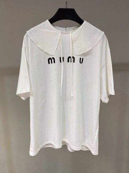 

2121 spring and summer new sweet cute baby collar simple letter white loose short sleeve t-shirt0