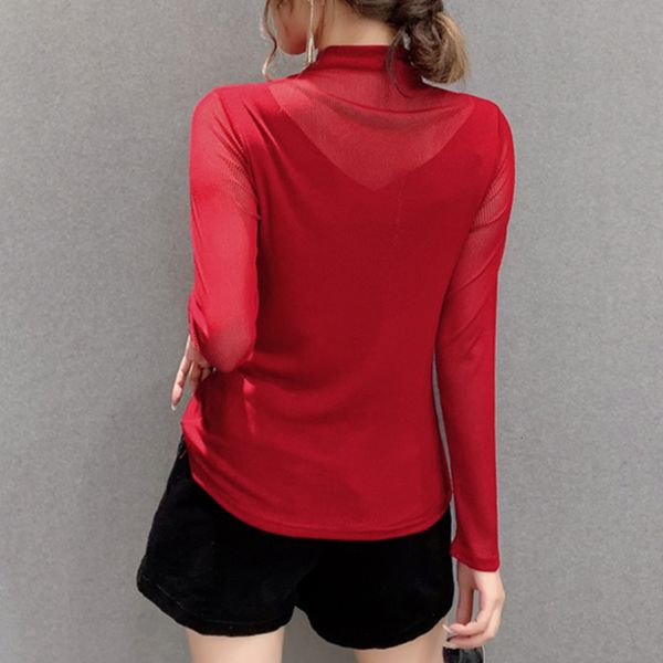 

2021 spring fall european clothes t-shirt girls fashion shiny patchwork mesh diamonds women all match slim tees new t11608a qg27, White