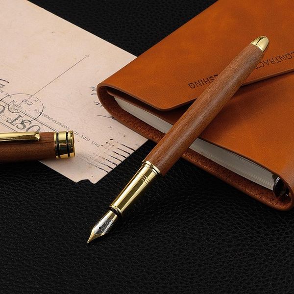 

retro wood fountain pen luxury golden pen grip 0.7mm nib writing office stationery