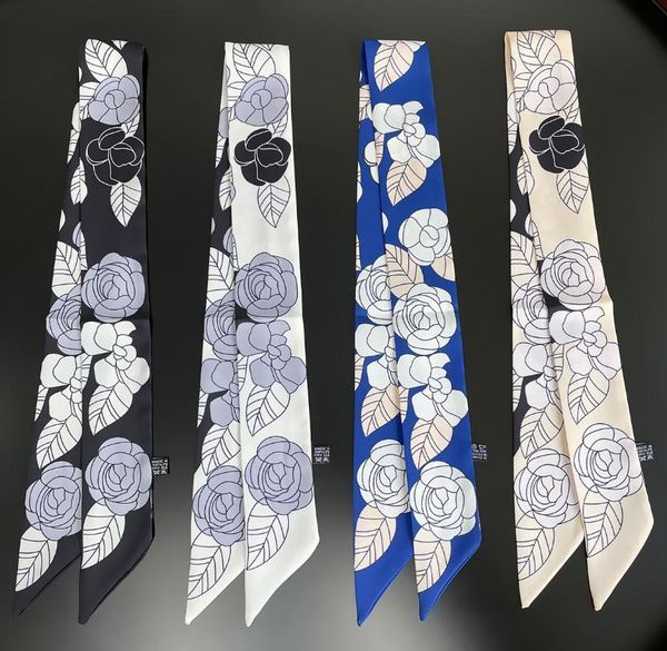 

scarves bag scarf women twill silk skinny ladies flowers design wrist towel foulard neckerchief headband, Blue;gray