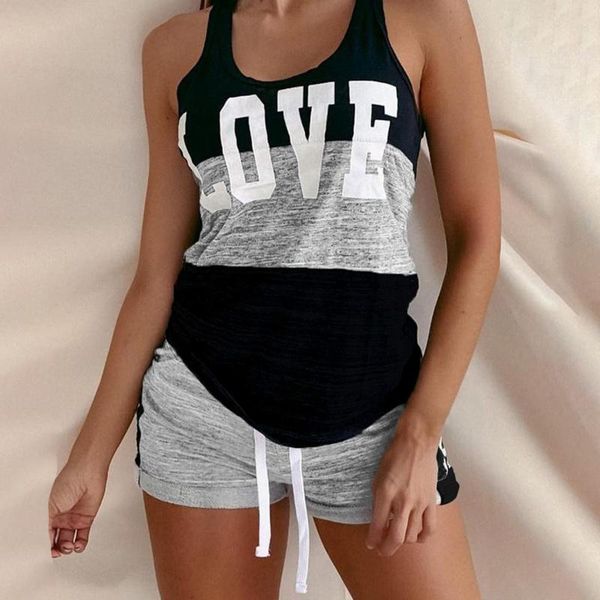 

women's tracksuits ladies casual adjustable drawstring elastic waist fitness workout sets women summer tank+shorts exercise, Gray