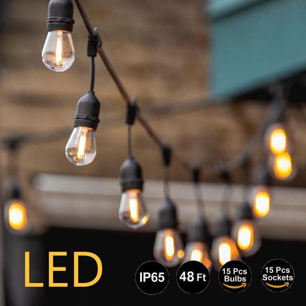 

strings 15m 15 bulbs led s14 string lights outdoor decoration light bulb ip65 waterproof patio lamp holiday garland