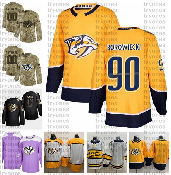 

2021 customize #90mark borowiecki nashville predators jerseys golden edition camo veterans day fights cancer custom stitched hockey jerseys, Black;red