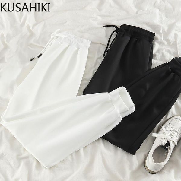 

women's pants & capris kusahiki causal women sweatpants lace up stretch high waist trousers 2021 spring solid harem pantalones de mujer, Black;white