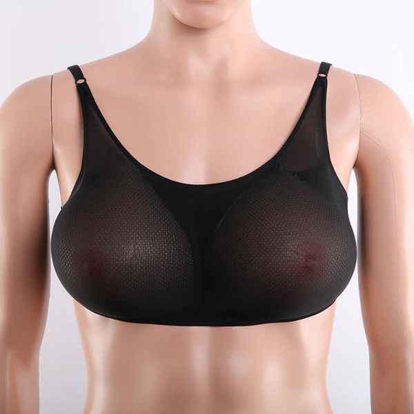 

women's shapers silicone prosthetic breast shapewear a-e cup triangle fake breasts with underwear set mesh cd cross-dressing, Black;white