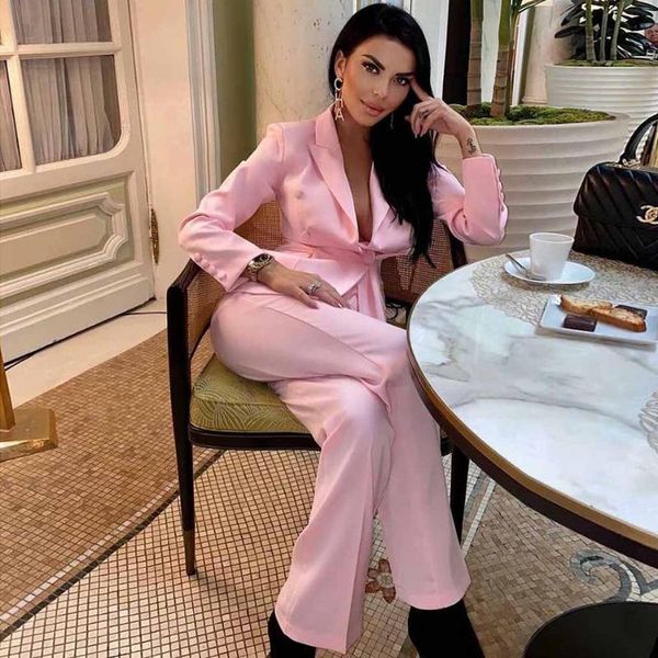 

women's two piece pants pink high street 2 pc suit office set casual blazer jacket and wide leg style for daily life dressing, White