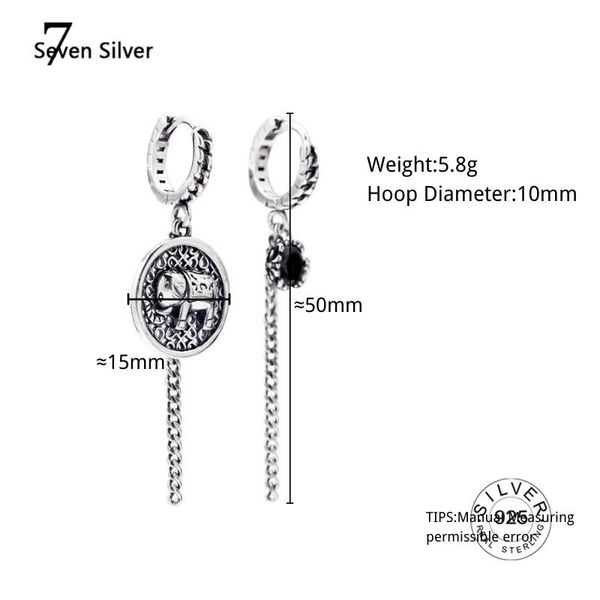 

hoop & huggie 925 sterling silver asymmetric elephant round disc thai earring tassel chain ear jewelry for women, Golden;silver