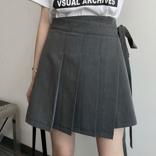 

2021 new colors woman autumn skirts preppy style high waist mini solid color irregular a line pleated skirt womens (x1538 g2xq, Black